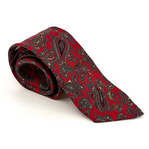 Vintage 80s Aquascutum of London Red 100% Silk Paisley Necktie